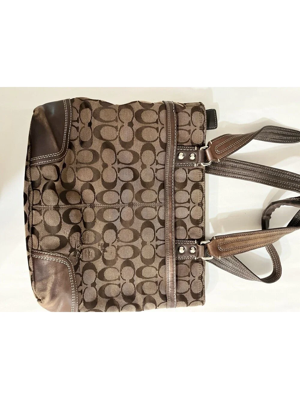 Vintage Coach Brown Hampton Signature Jaquard Medium Shoulder Bag